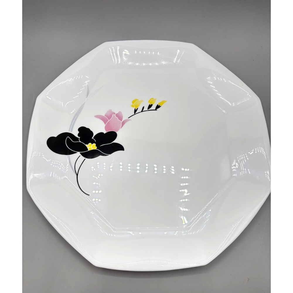 Arcopal France Anais Octagonal Floral Serving Platter White Opal Glass Vintage‎